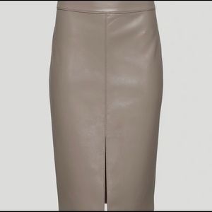 NWT Aritzia Babaton Deep Taupe Brown Leather Pegu High Raise Pencil Skirt sz 00